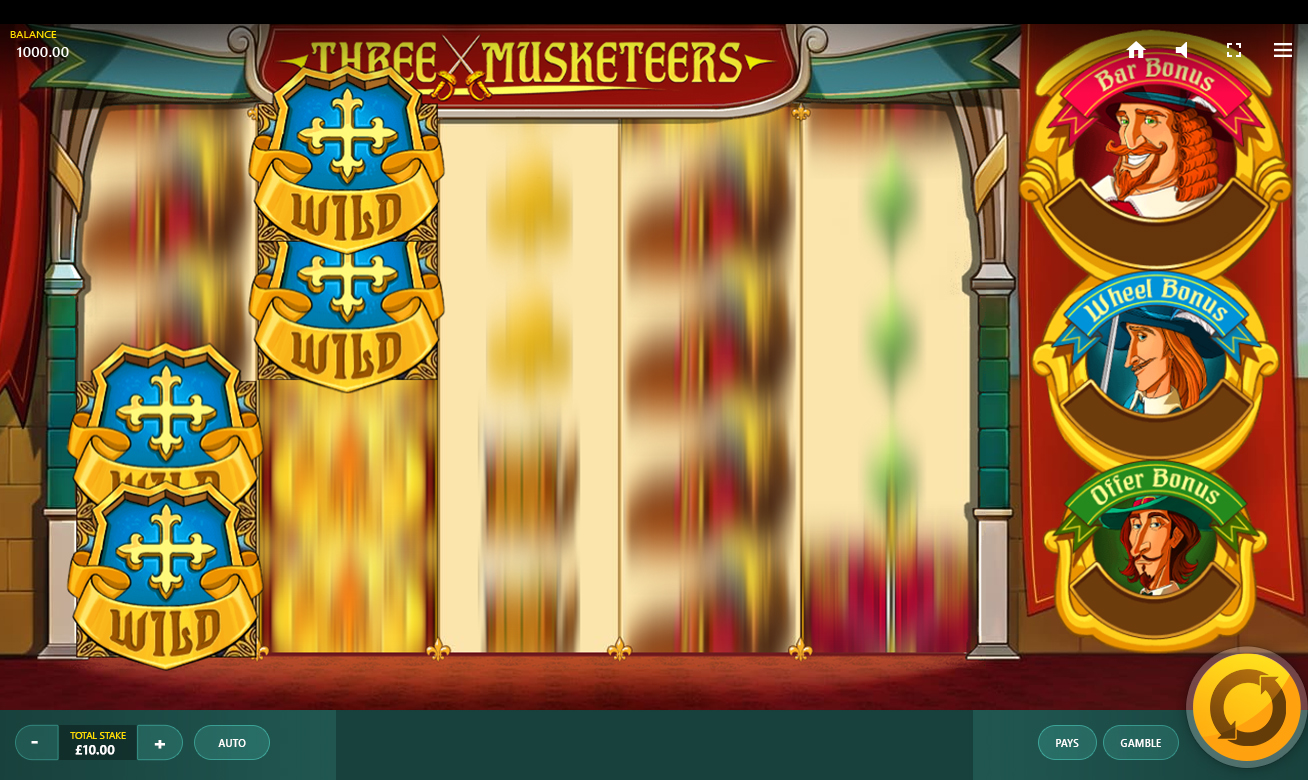 Video Slot Three Musketeers - Red Tiger